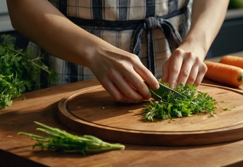 Karottengrün schneiden für ein leckeres Pesto