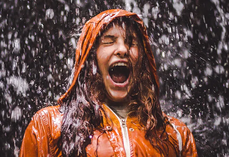 Hab Spaß im strömenden Regen